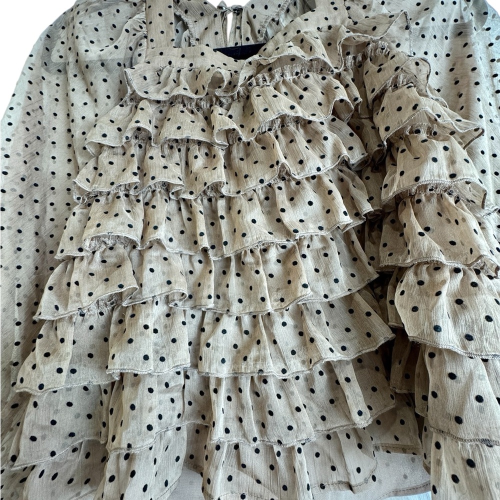 Versona Ruffle (lined body) Polka Dot Blouse Puffy Sheer Sleeves XS - Picture 3 of 7